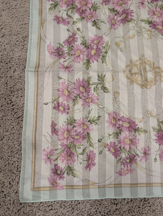 Christian Dior Floral Pink & Cream Striped Scarf - Picture 3 of 4
